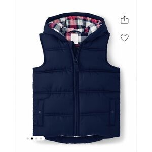 Gymboree Navy Puffer Vest with Red and Green Plaid Lining